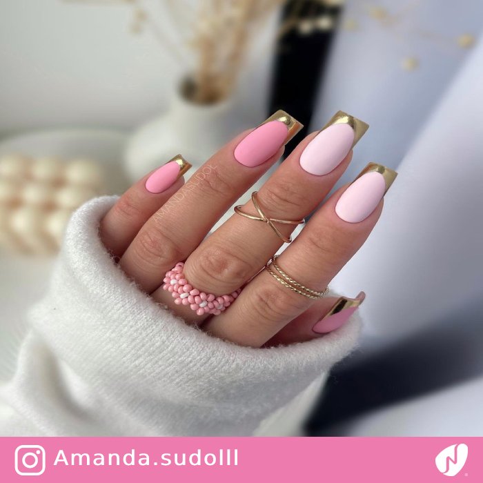 Gold French for Pink Nails